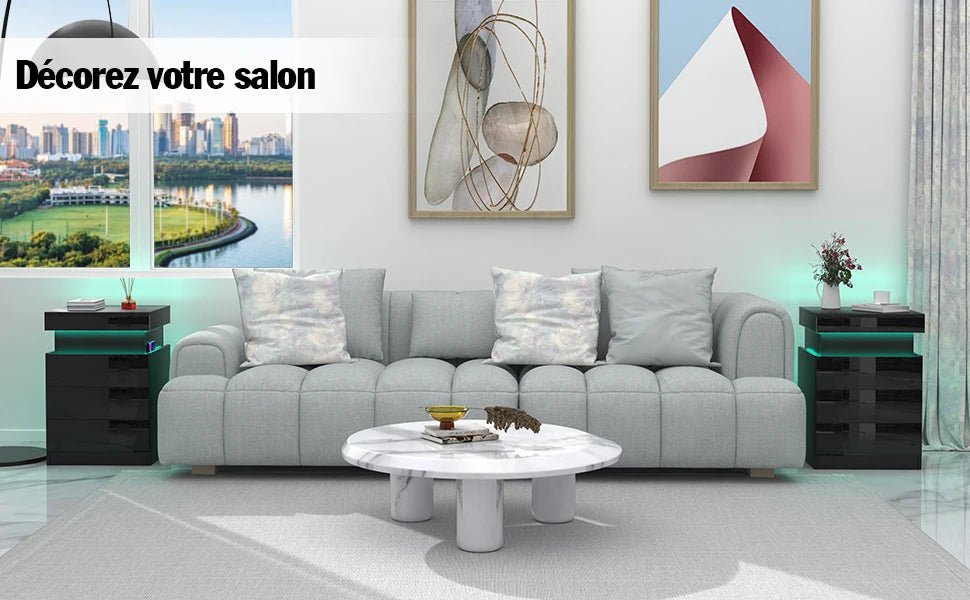 Table de Chevet design noir avec 3 Tiroirs et LED - vente privée 14:193;200007763:201336101