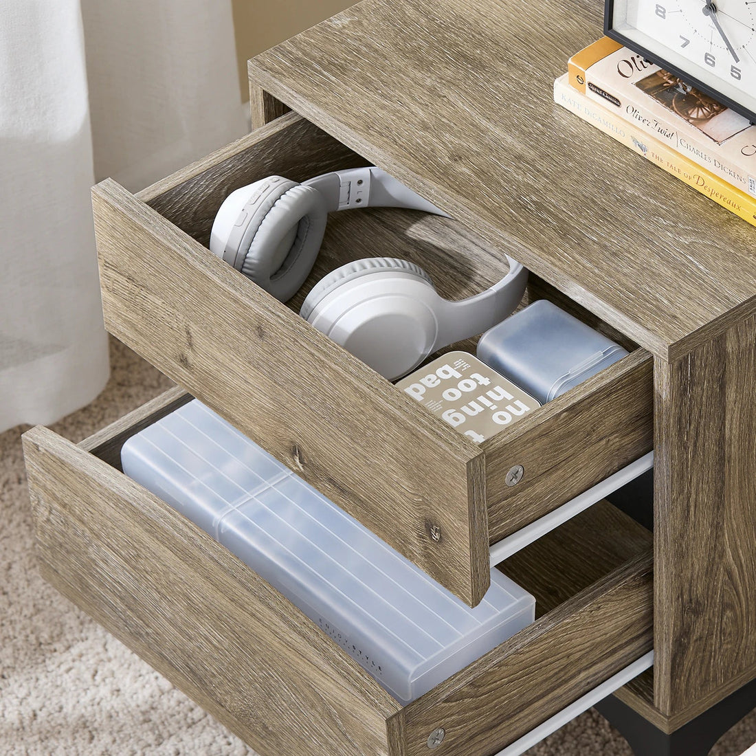 Table de chevet en bois avec 2 tiroirs - 40x40x47cm - vente privée 14:365458vintage;200007763:201336101