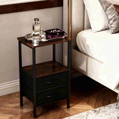 Table de chevet en MDF et acier carbone à 2 tiroirs - vente privée 14:10brown;200007763:201336101