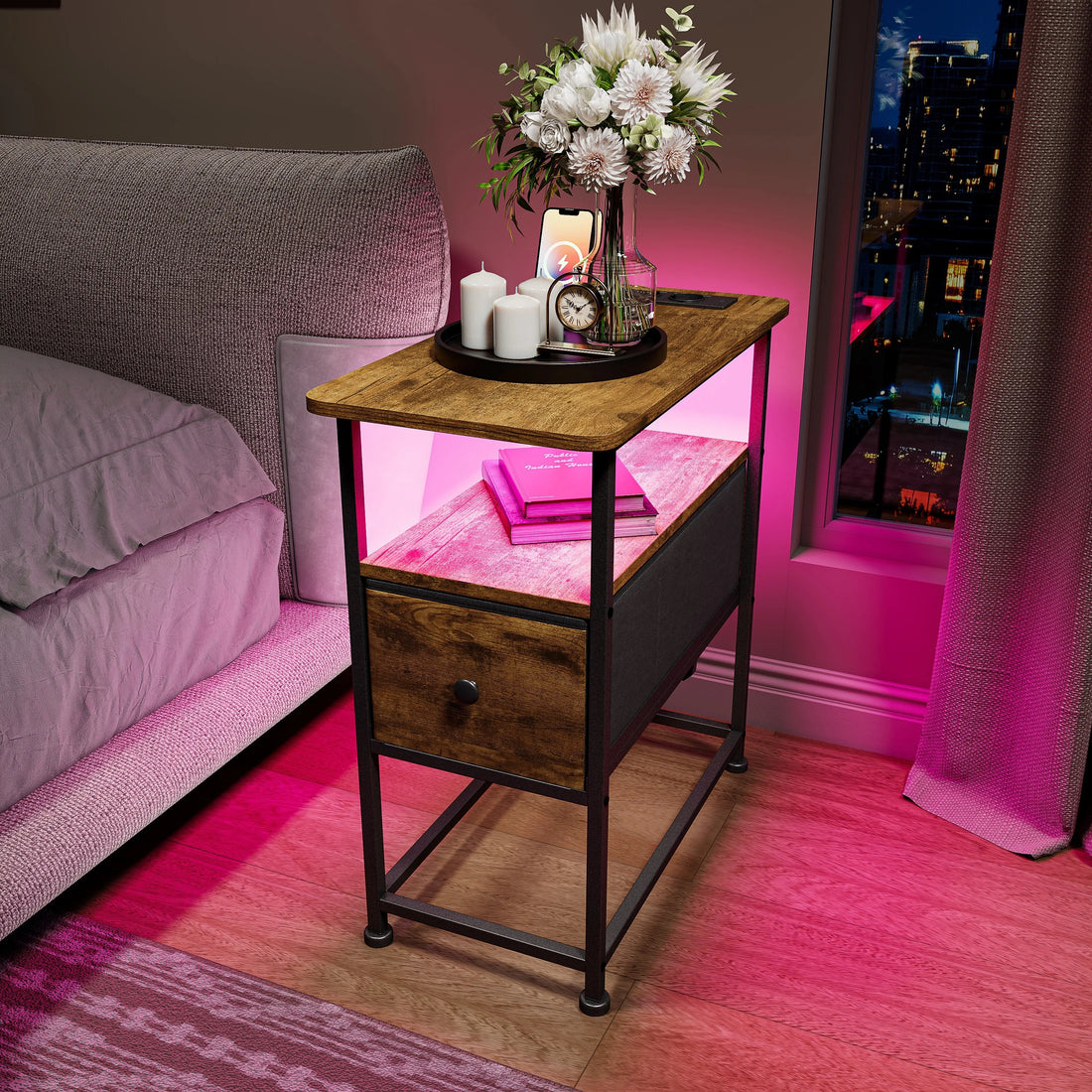 Table de chevet en métal Urban luxe avec LED - vente privée 14:365458;200007763:201336101