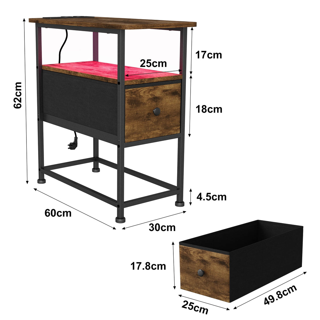 Table de chevet en métal Urban luxe avec LED - vente privée 14:365458;200007763:201336101