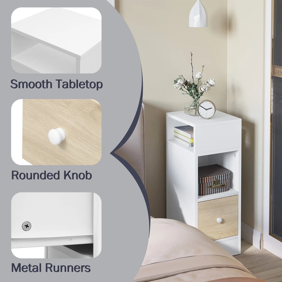 Table de chevet étroite 2 pcs pour chambre moderne - vente privée 14:200006155;200007763:201336101