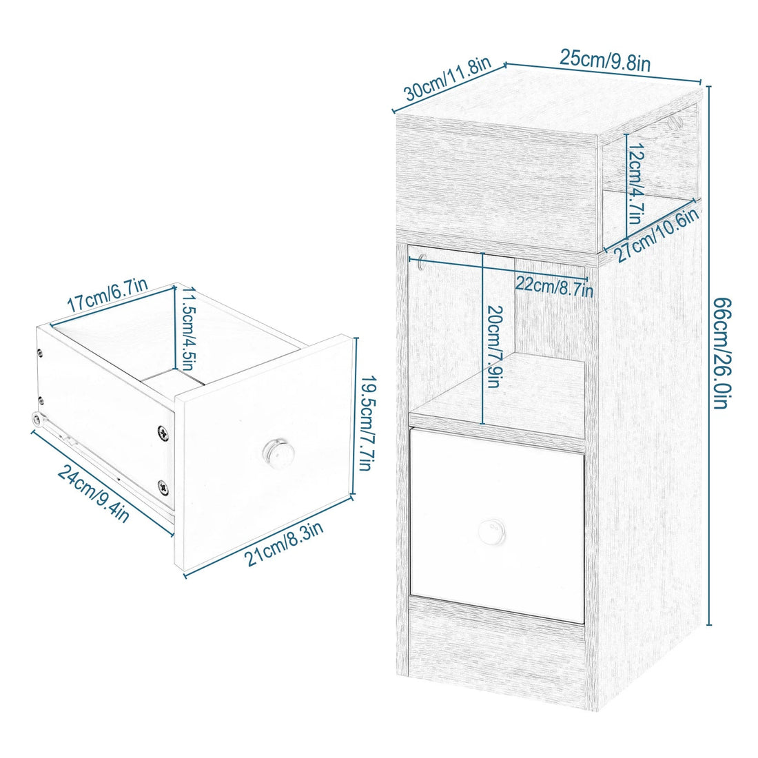 Table de chevet étroite 2 pcs pour chambre moderne - vente privée 14:200006155;200007763:201336101