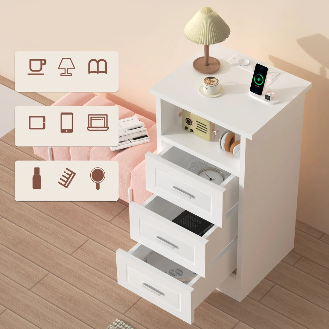 Table de chevet intelligente avec station de recharge USB - vente privée 14:29;200007763:201336101