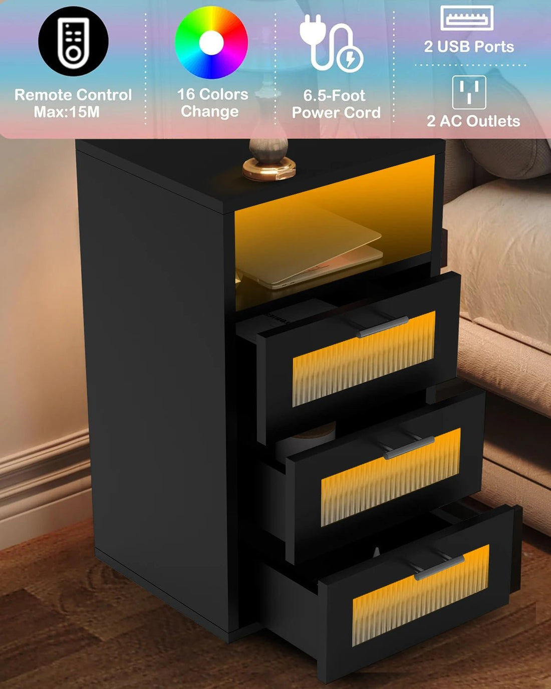 Table de chevet led avec station de recharge - vente privée 14:193;200007763:201336101;5:1000140643 Drawers