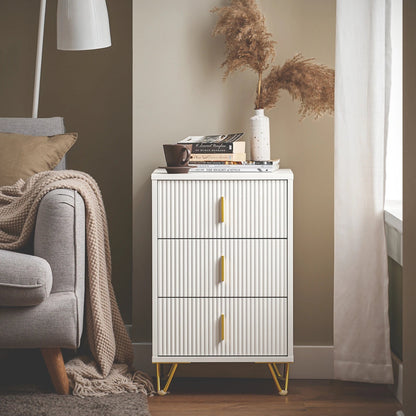 Table de chevet minimaliste avec 3 tiroirs blanches - vente privée 14:193;200007763:201336101