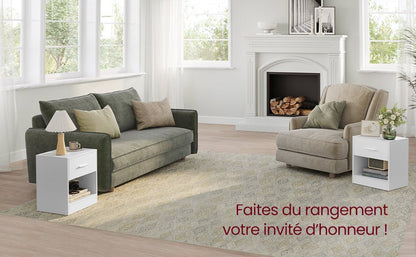 Table de chevet moderne - Lot de 2 - Blanc Classique - vente privée 14:200001438Beige naturel et blanc classique;200007763:201336101