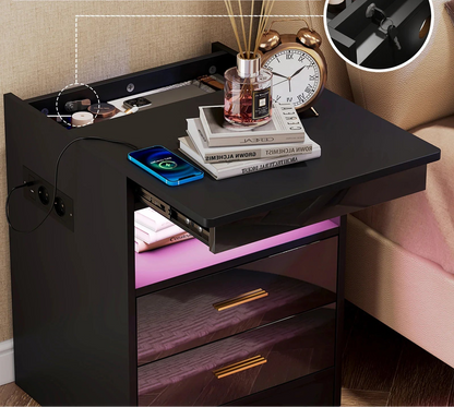 Table de chevet noir et bois avec prise - vente privée 14:29White;200007763:201336101