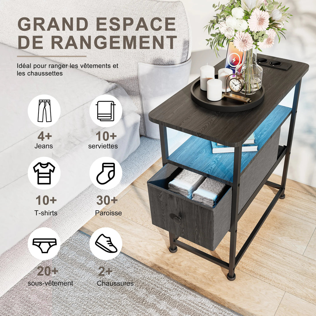 Table de chevet noir moderne design LED - vente privée 14:193;200007763:201336101