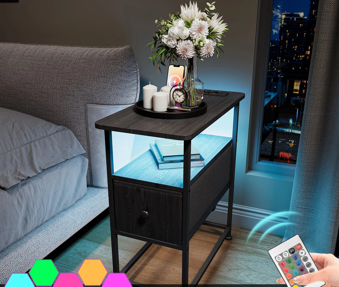 Table de chevet noir moderne design LED - vente privée 14:193;200007763:201336101