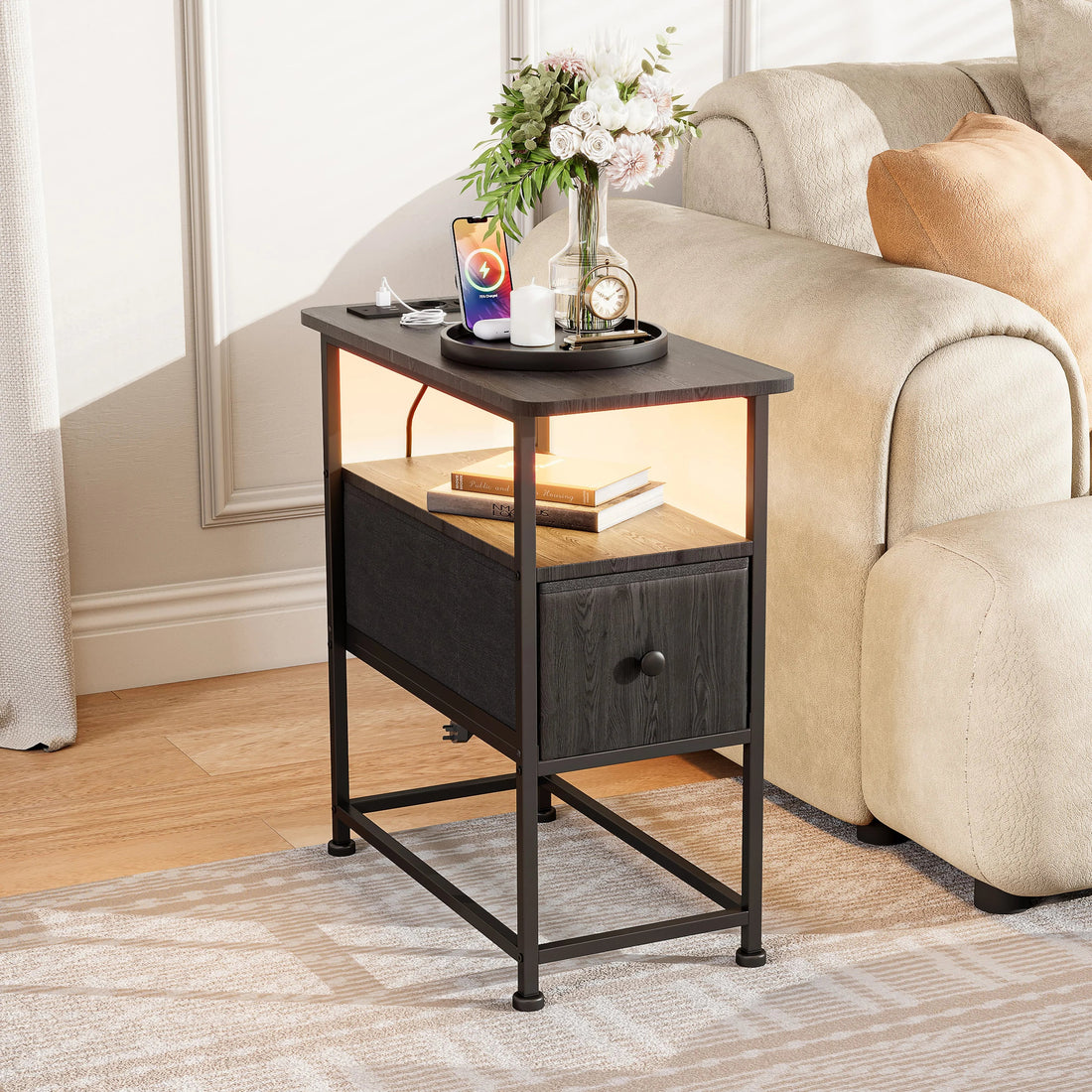 Table de chevet noir moderne design LED - vente privée 14:193;200007763:201336101