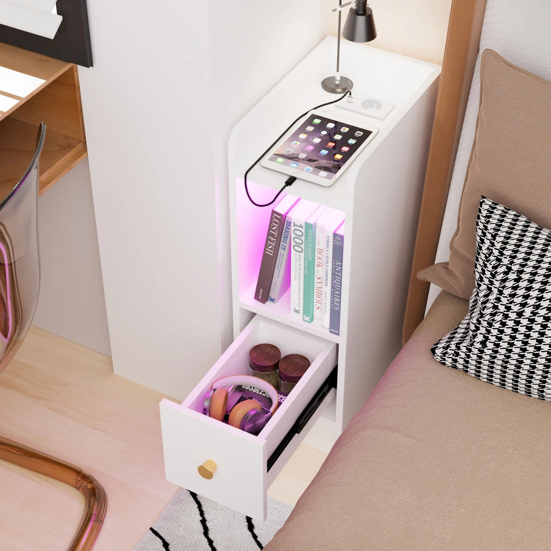 Table de chevet originale pas cher étroite avec LED - vente privée 14:193;200007763:201336101