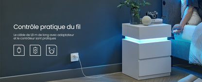 Table de chevet pas chère à LED et 3 tiroirs 2 pcs - vente privée 14:200002130Blanc Lot de 2;200007763:201336342