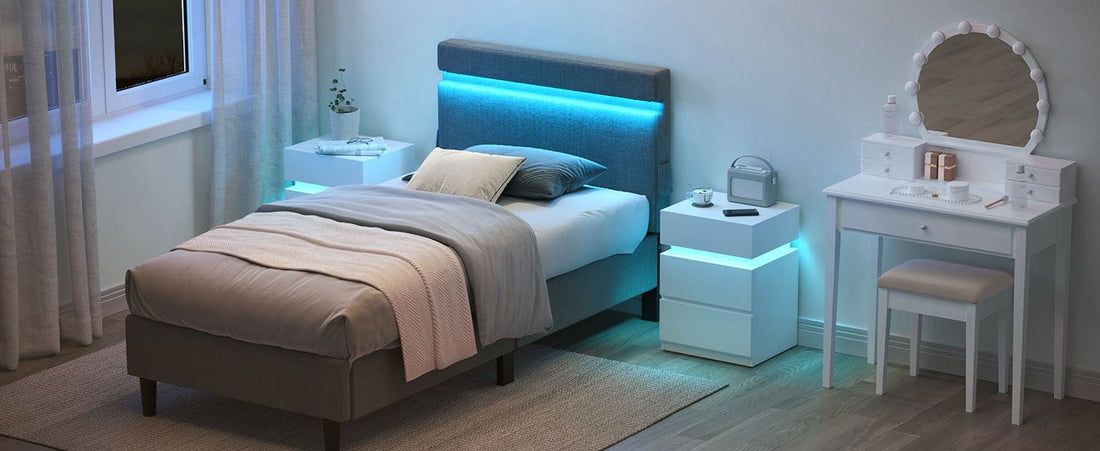 Table de chevet pas chère à LED et 3 tiroirs 2 pcs - vente privée 14:200002130Blanc Lot de 2;200007763:201336342