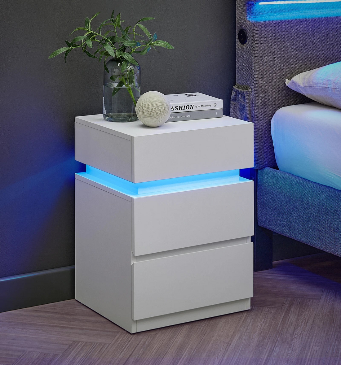Table de chevet pas chère à LED et 3 tiroirs 2 pcs - vente privée 14:200002130Blanc Lot de 2;200007763:201336342