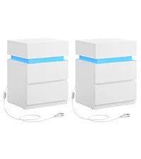 Table de chevet pas chère à LED et 3 tiroirs 2 pcs - vente privée 14:200002130Blanc Lot de 2;200007763:201336342