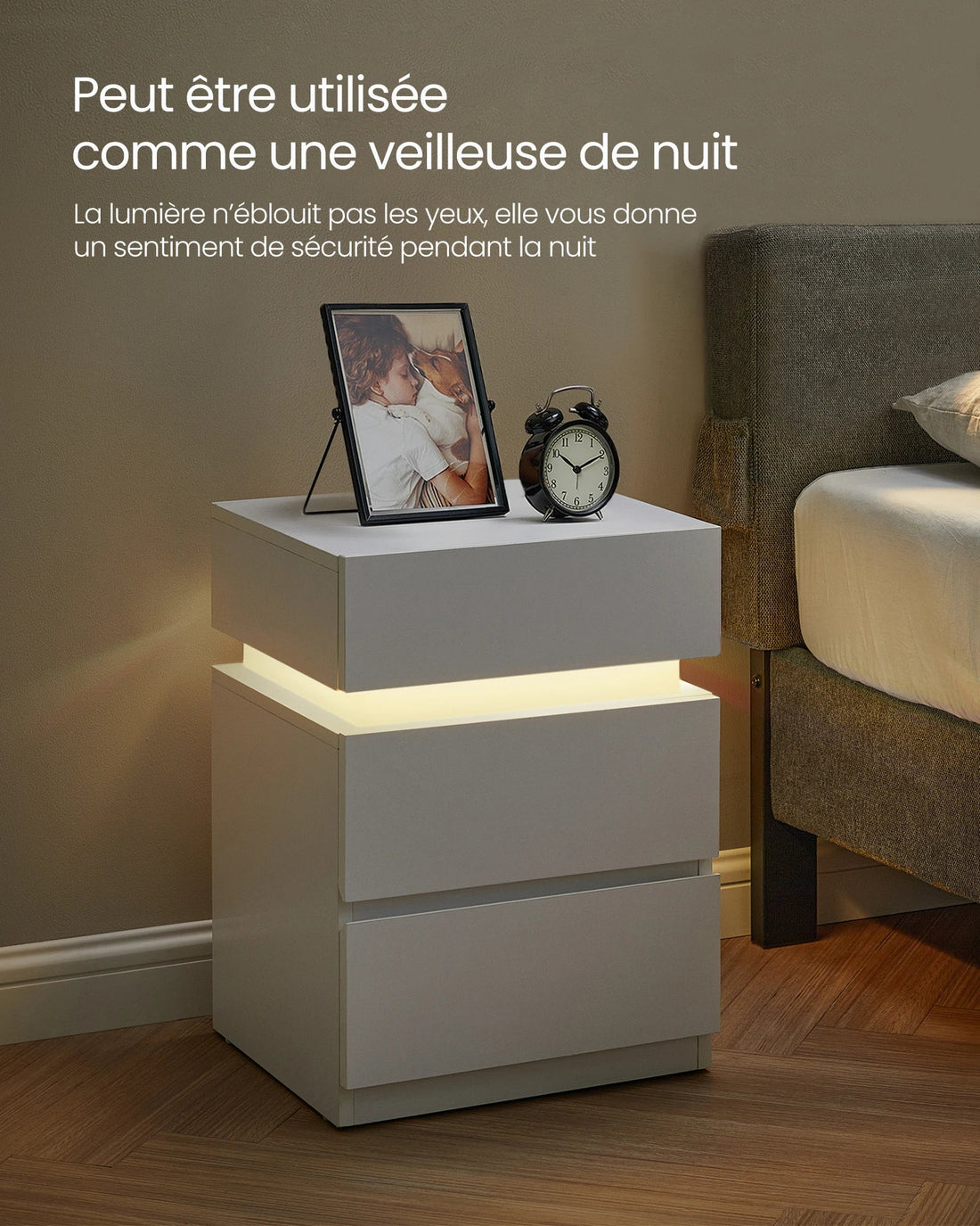 Table de chevet pas chère à LED et 3 tiroirs 2 pcs - vente privée 14:200002130Blanc Lot de 2;200007763:201336342