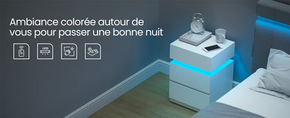Table de chevet pas chère à LED et 3 tiroirs 2 pcs - vente privée 14:200002130Blanc Lot de 2;200007763:201336342