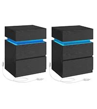 Table de chevet pas chère à LED et 3 tiroirs 2 pcs - vente privée 14:200006155Noir Lot de 2;200007763:201336342