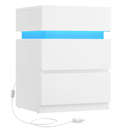 Table de chevet pas chère à LED et 3 tiroirs 2 pcs - vente privée 14:29;200007763:201336342