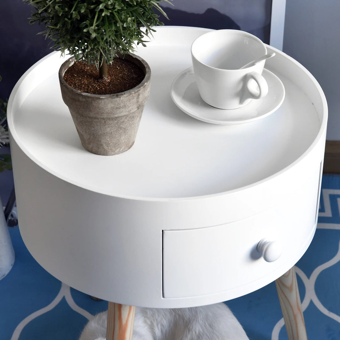 Table de chevet ronde étroite 38X45Cm Blanc - vente privée 200007763:201336104
