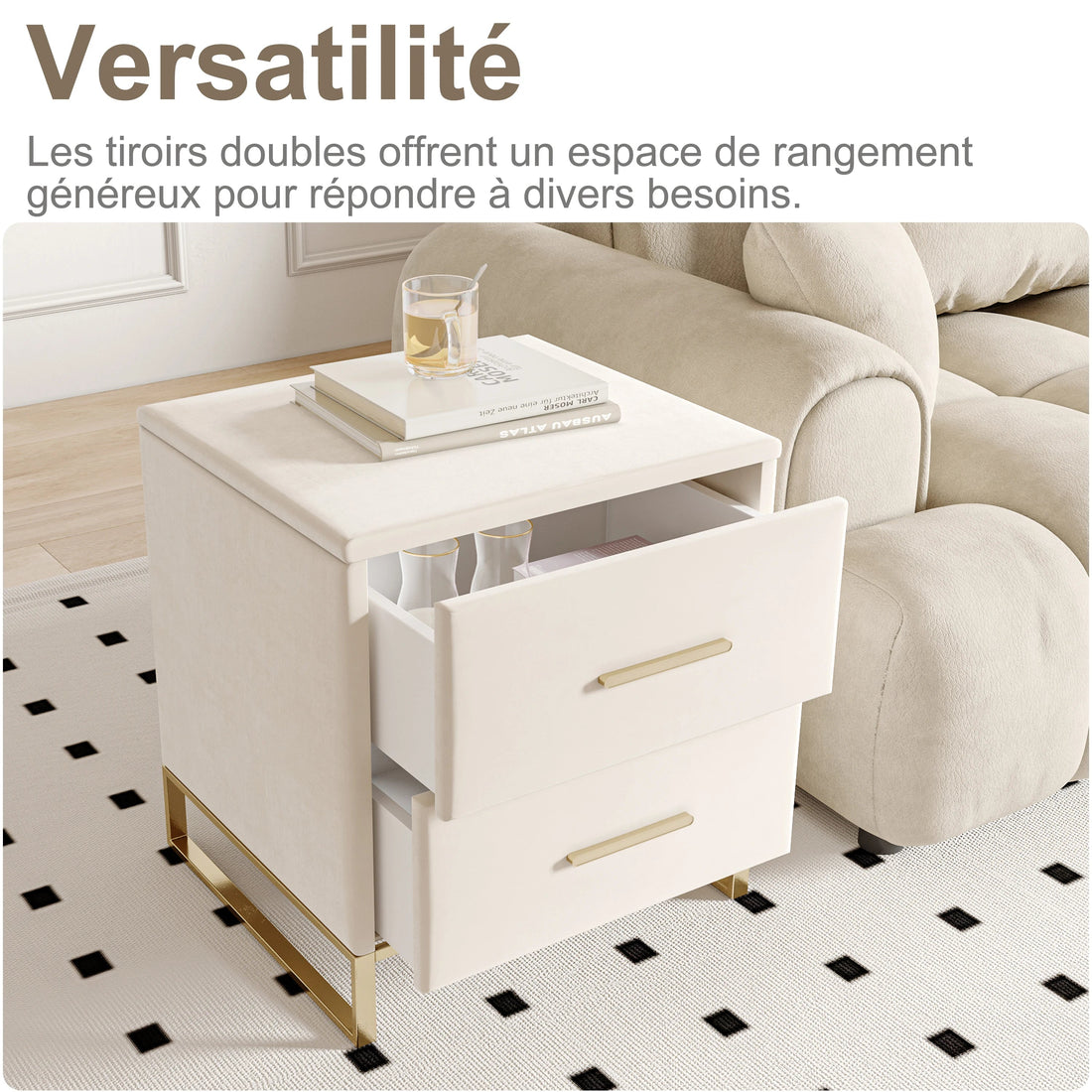 Table de chevet scandinave lot de 2 tables basse de nuit - vente privée 14:29Style A-Beige-PU;200007763:201336101