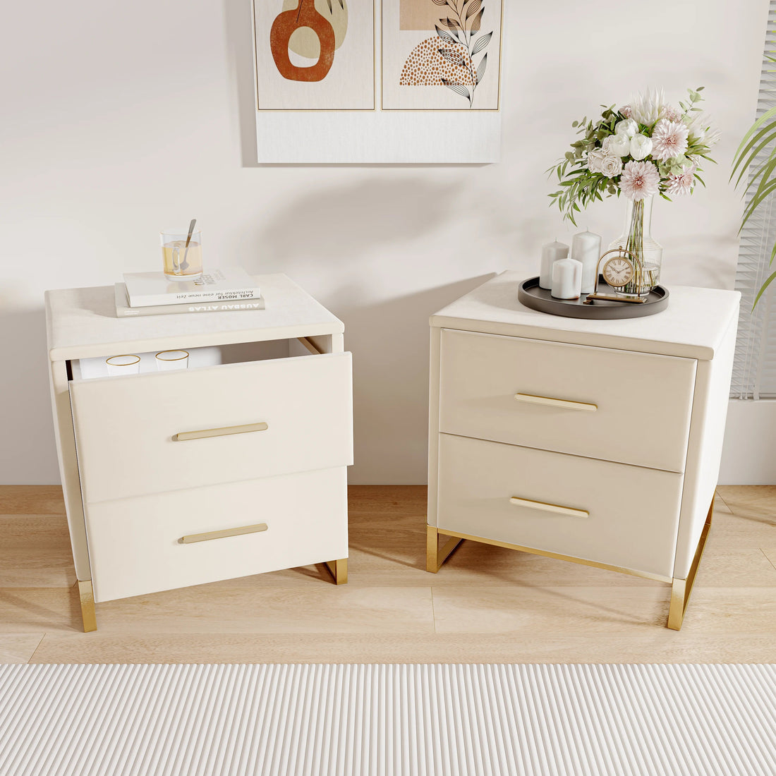 Table de chevet scandinave lot de 2 tables basse de nuit - vente privée 14:29Style A-Beige-PU;200007763:201336101