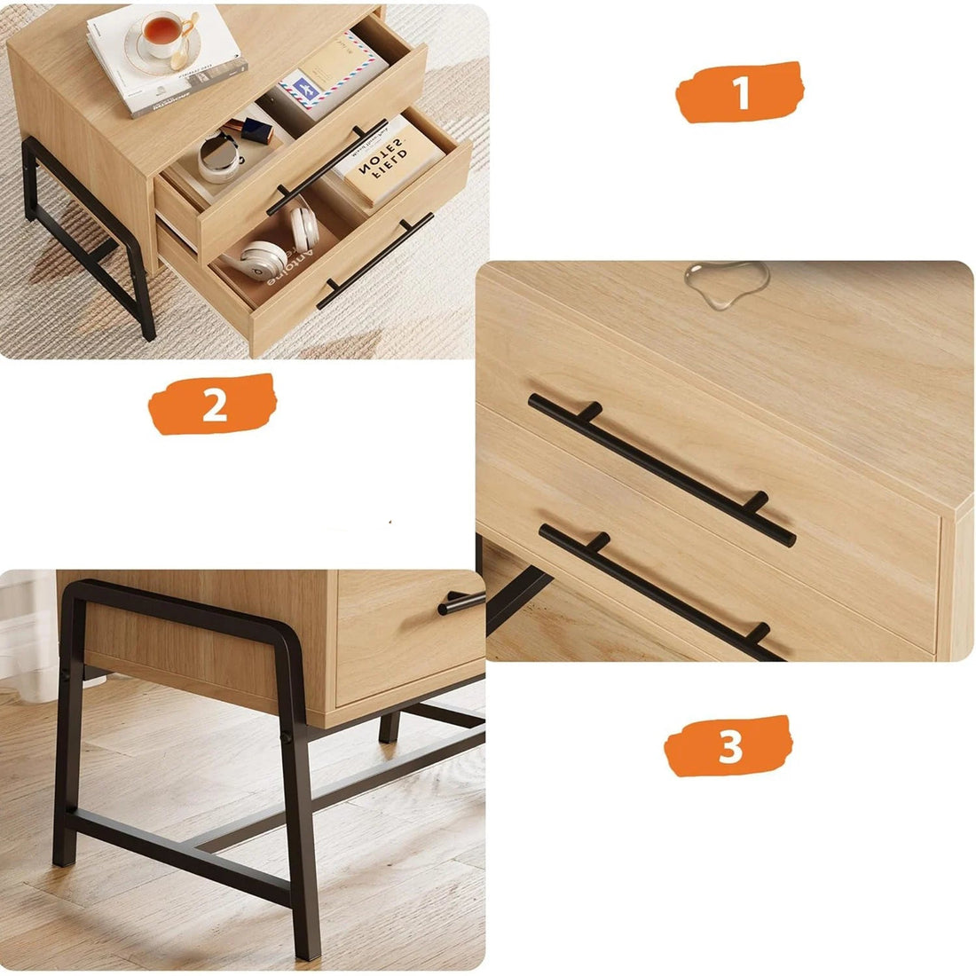 Table de chevet style campagnard 2 tiroirs - vente privée 14:10Wood;200007763:203372089