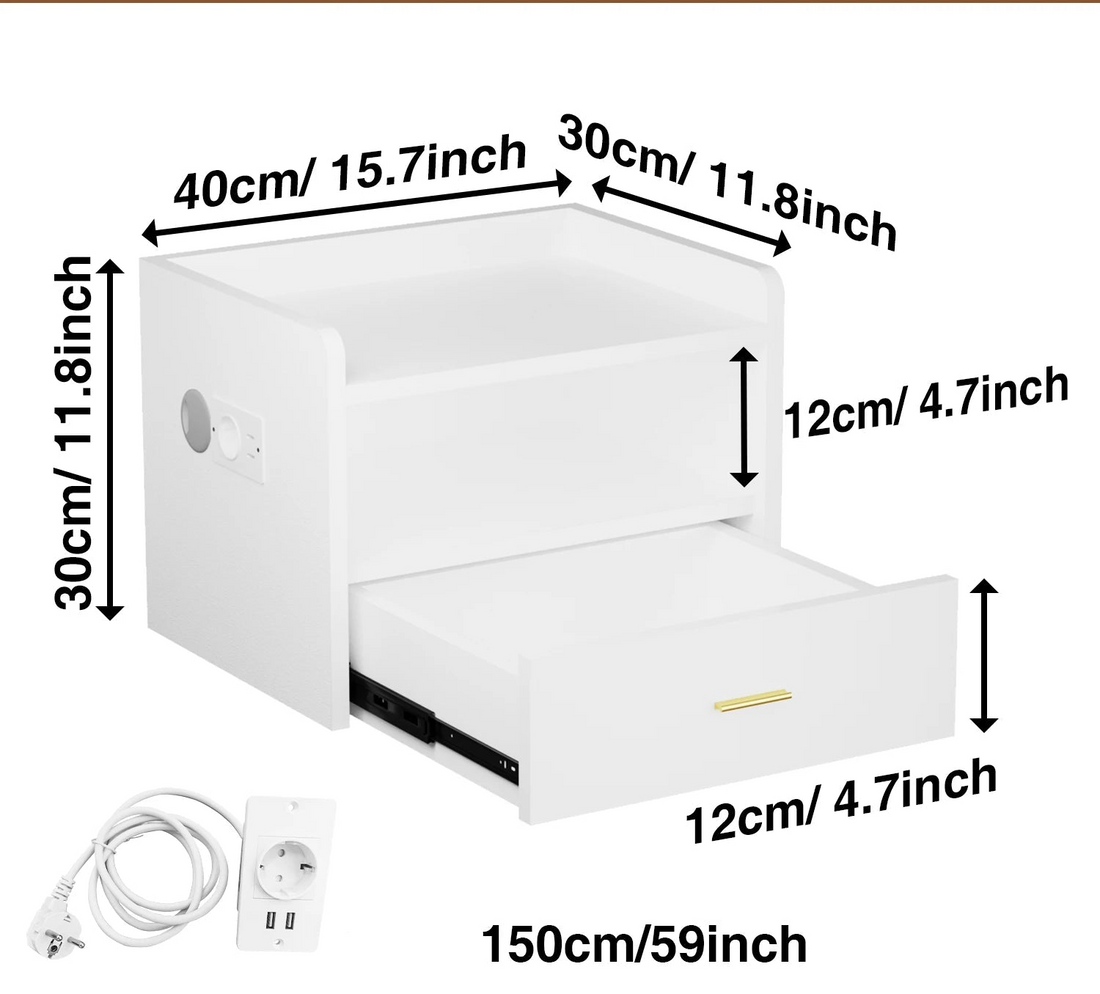 Table de chevet suspendu design flottante en option noir /blanc - vente privée 14:1732 PCS White;200007763:201336101