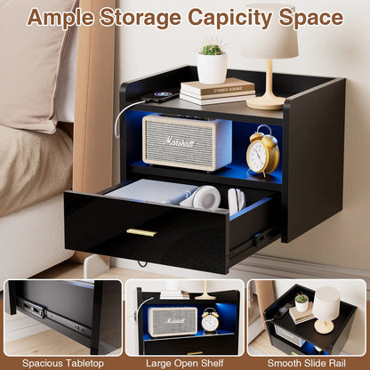 Table de nuit à un tiroir avec une bande lumineuse - 14:1751pcs White;200007763:201336101