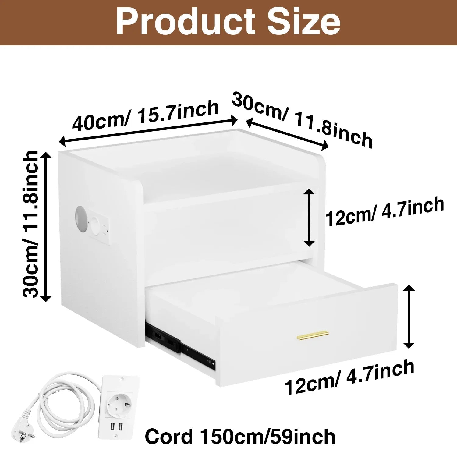 Table de nuit à un tiroir avec une bande lumineuse - 14:1751pcs White;200007763:201336101