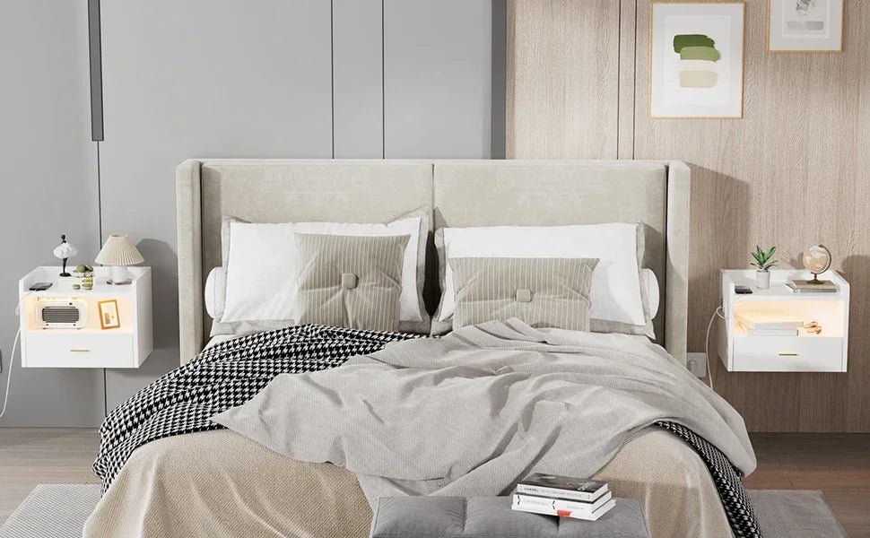 Table de nuit à un tiroir avec une bande lumineuse - 14:1751pcs White;200007763:201336101