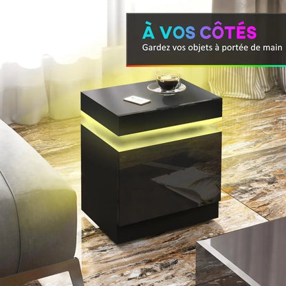 Table de nuit avec éclairage LED - vente privée 14:10Noir;200007763:201336342