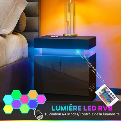 Table de nuit avec éclairage LED - vente privée 14:10Noir;200007763:201336342