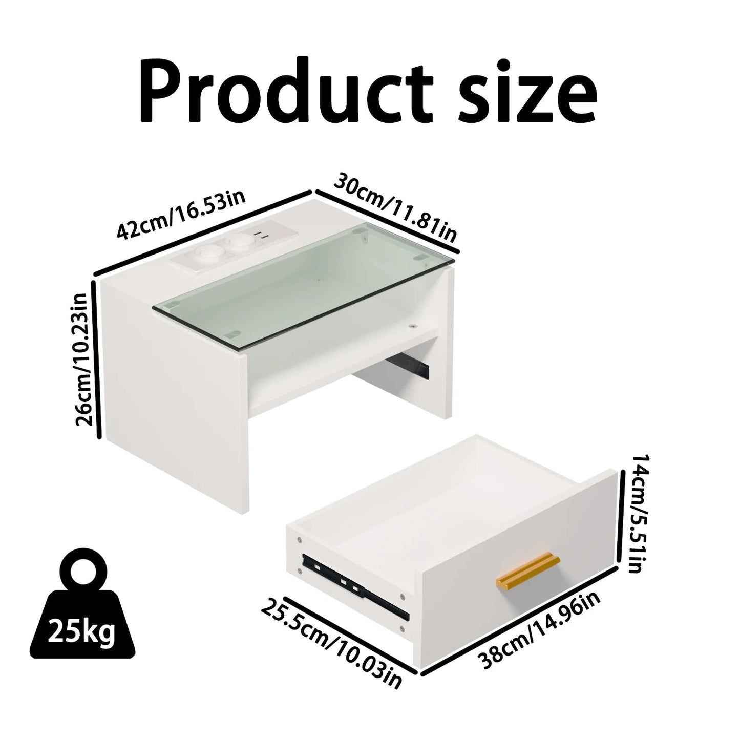 Table de nuit avec plateau verre trempé LED - 14:10White;200007763:201336101