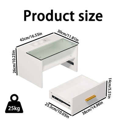 Table de nuit avec plateau verre trempé LED - 14:10White;200007763:201336101