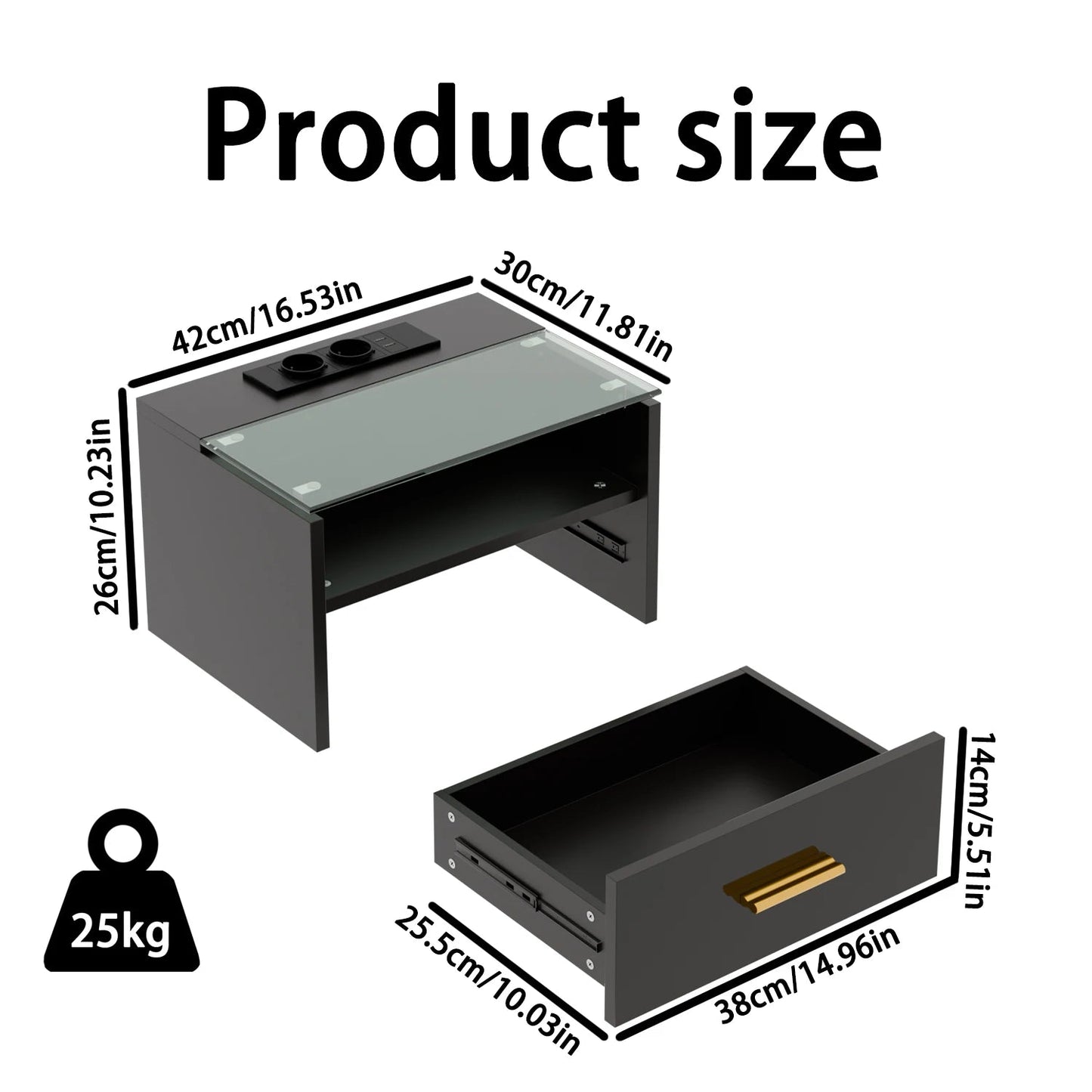 Table de nuit avec plateau verre trempé LED - 14:173Black;200007763:201336101