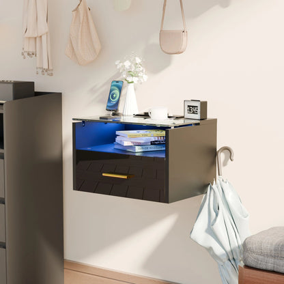 Table de nuit avec plateau verre trempé LED - 14:173Black;200007763:201336101