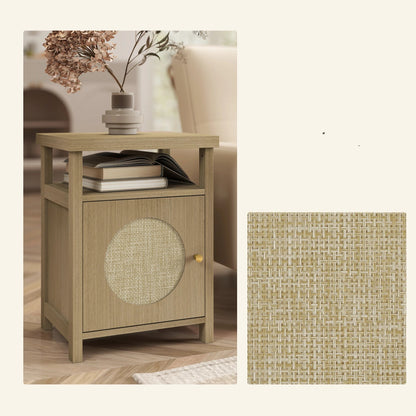 Table de nuit avec porte en rotin et étagère ouverte - 40X35X55 cm - vente privée 14:-1;200007763:201336104;5:-1
