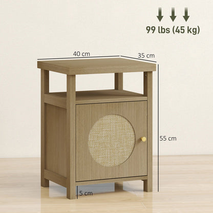 Table de nuit avec porte en rotin et étagère ouverte - 40X35X55 cm - vente privée 14:-1;200007763:201336104;5:-1