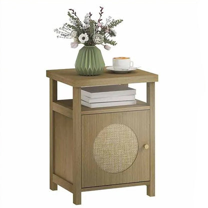 Table de nuit avec porte en rotin et étagère ouverte - 40X35X55 cm - vente privée 14:-1;200007763:201336104;5:-1