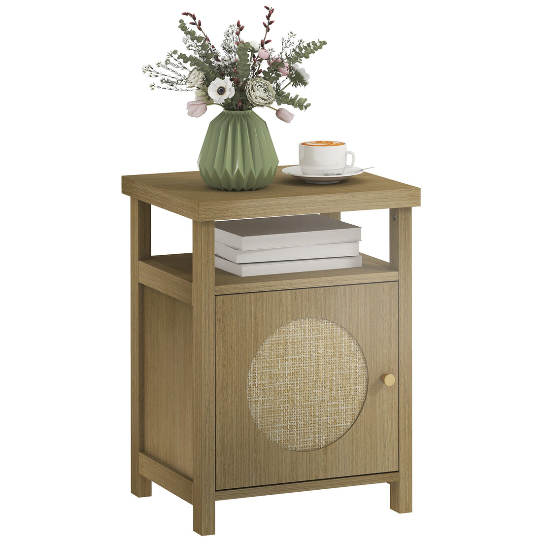 Table de nuit avec porte en rotin et étagère ouverte - 40X35X55 cm - vente privée 14:-1;200007763:201336104;5:-1