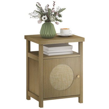 Table de nuit avec porte en rotin et étagère ouverte - 40X35X55 cm - vente privée 14:-1;200007763:201336104;5:-1
