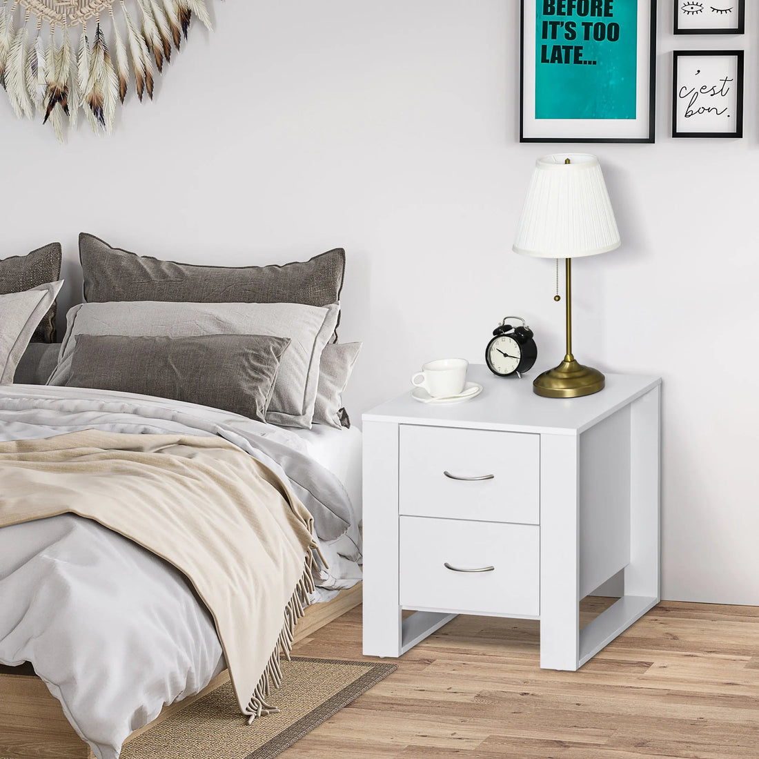 Table de nuit blanc et bois élégant 48X39X54 cm - vente privée 14:29Blanco;200007763:201336104