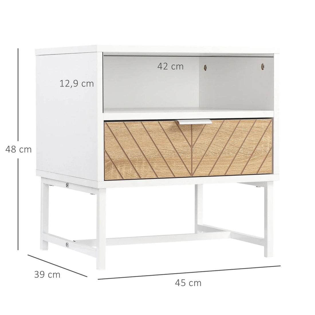 Table de nuit blanche avec tiroir et compartiment - 45X39X48 cm - vente privée 14:29White;200007763:201336104