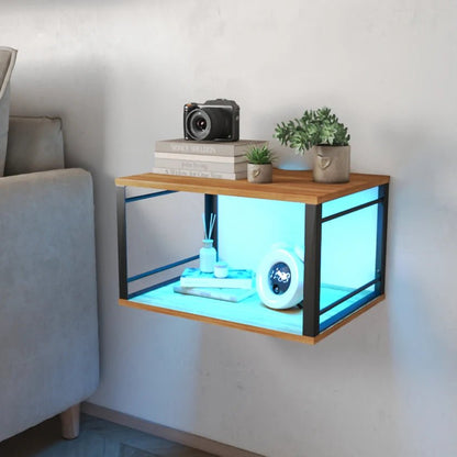 Table de nuit bois clair et métal pour mur à LED - 14:29Brown;200007763:201336101