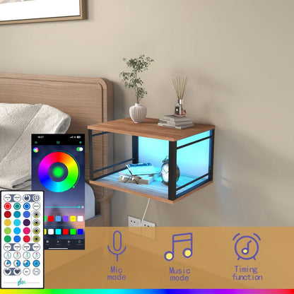 Table de nuit bois clair et métal pour mur à LED - 14:29Brown;200007763:201336101