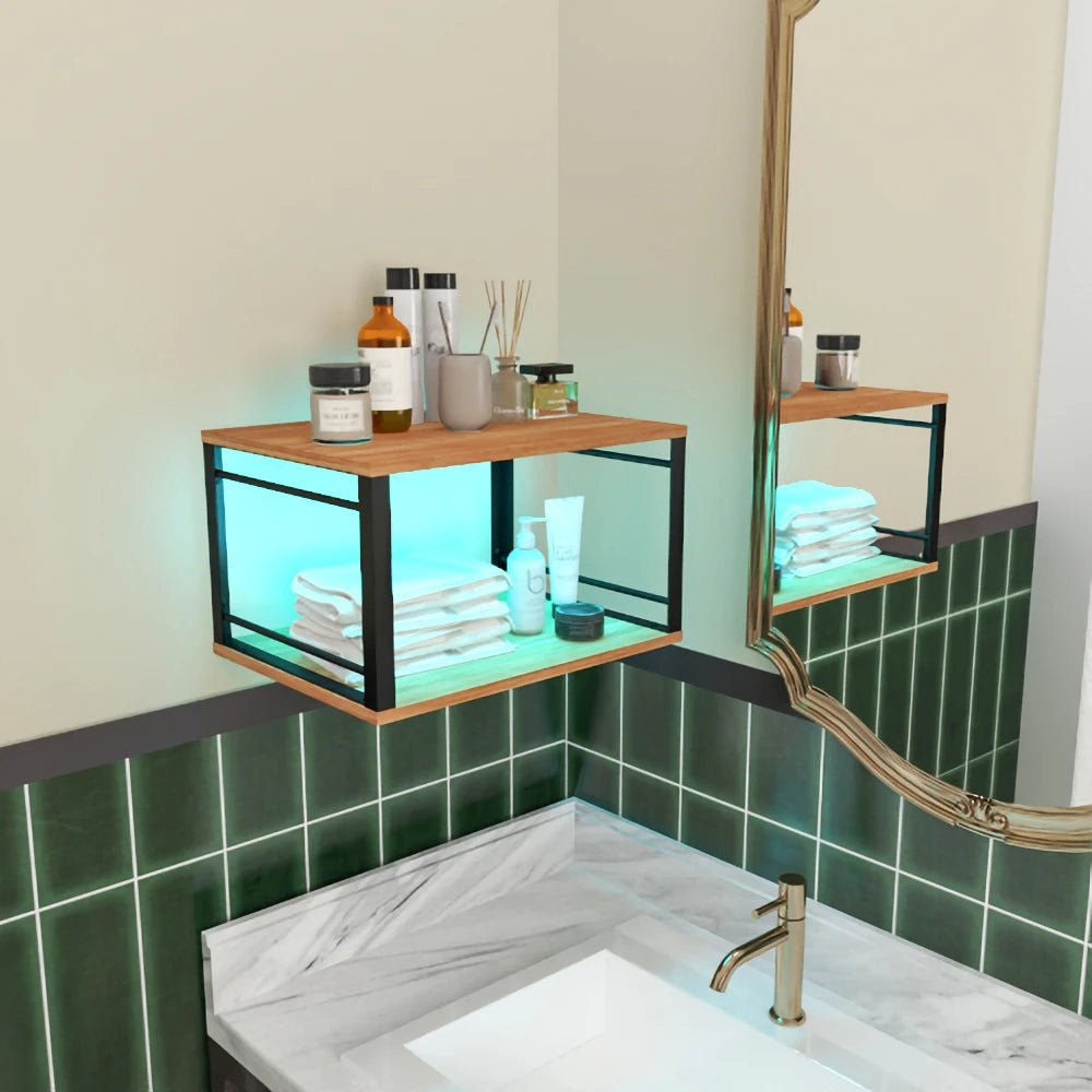 Table de nuit bois clair et métal pour mur à LED - 14:29Brown;200007763:201336101