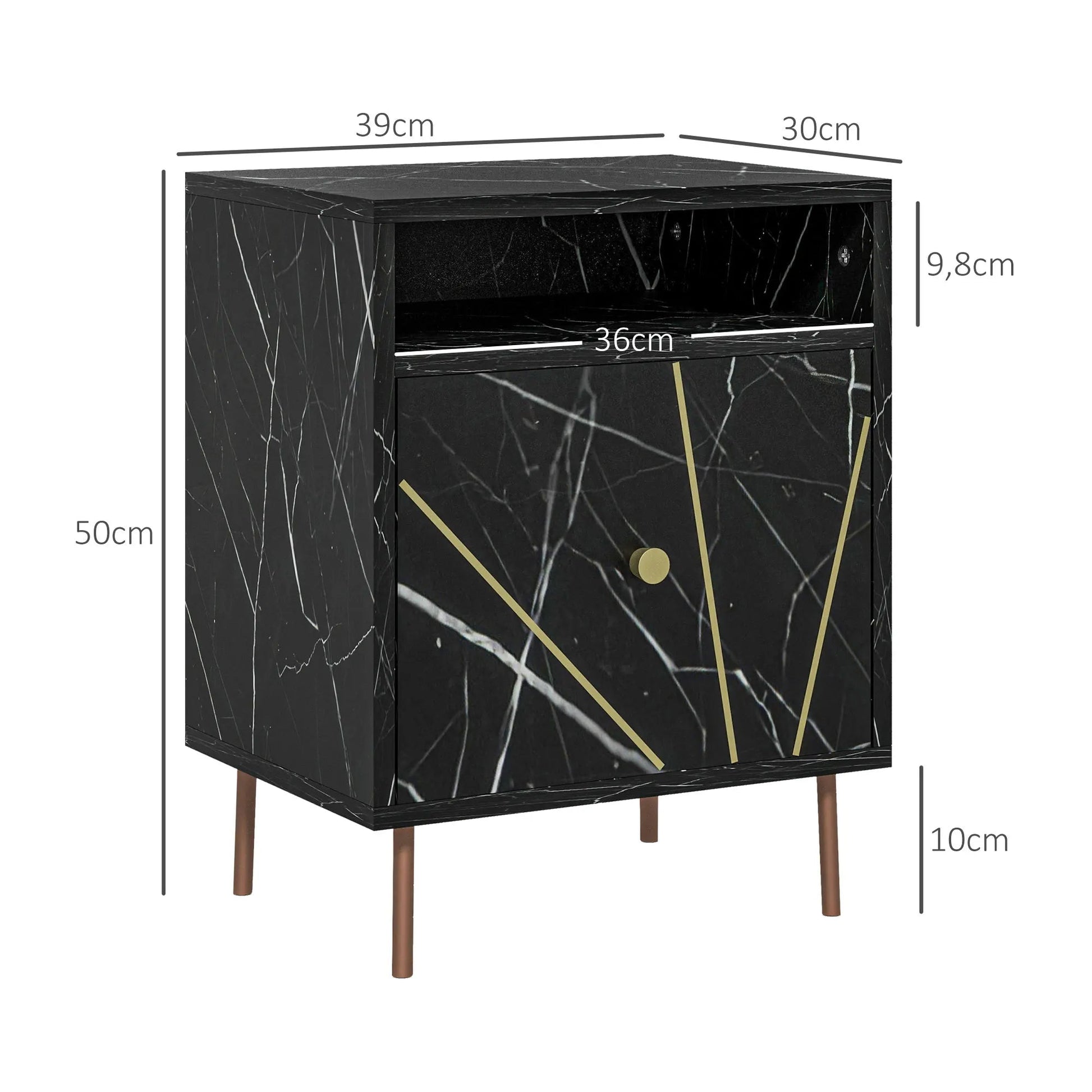 Table de nuit effet marbre 39X30X50 cm Noir - 200007763:201336104