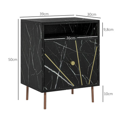 Table de nuit effet marbre 39X30X50 cm Noir - 200007763:201336104